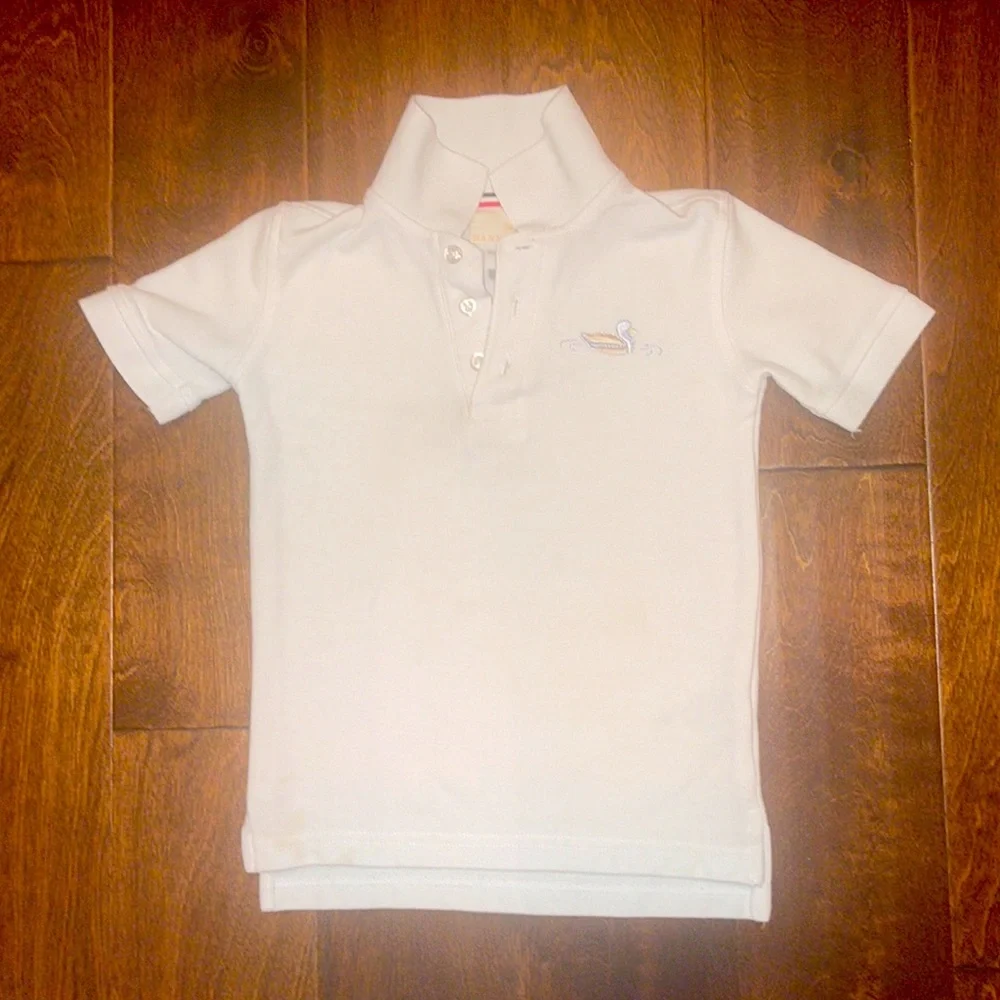 NWOT Hannah Kate Boy Polo Short Sleeve White with Mallard - 4T
